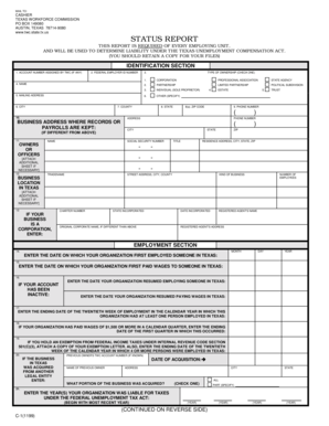 Texas Unemployment Compensation Status Report
