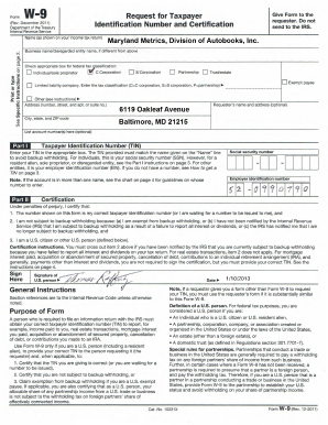 Maryland Metrics W9 form download.