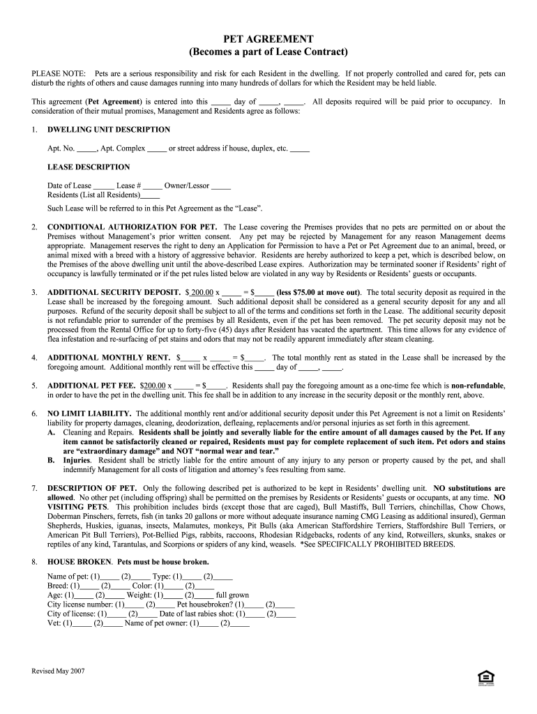 Pet Contract Template Fill Online, Printable, Fillable, Blank pdfFiller