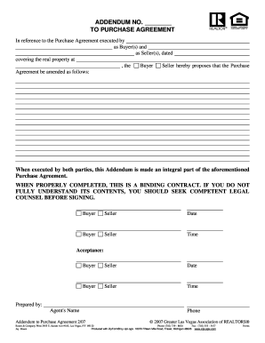 One page purchase agreement - blank addendum form