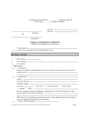 Florida Family Law Financial Affidavit