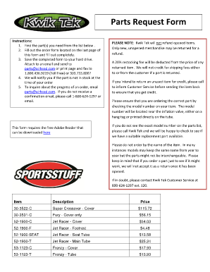 Kwik Tek Parts Request Form
