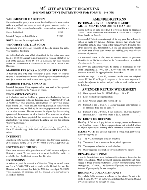 City of Detroit Non-Resident Income Tax Form D-1040 (NR)