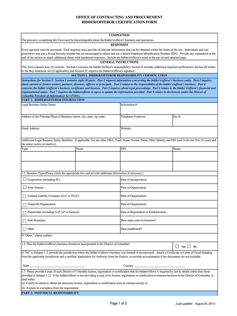 2011 dc bidder form Preview on Page 1.