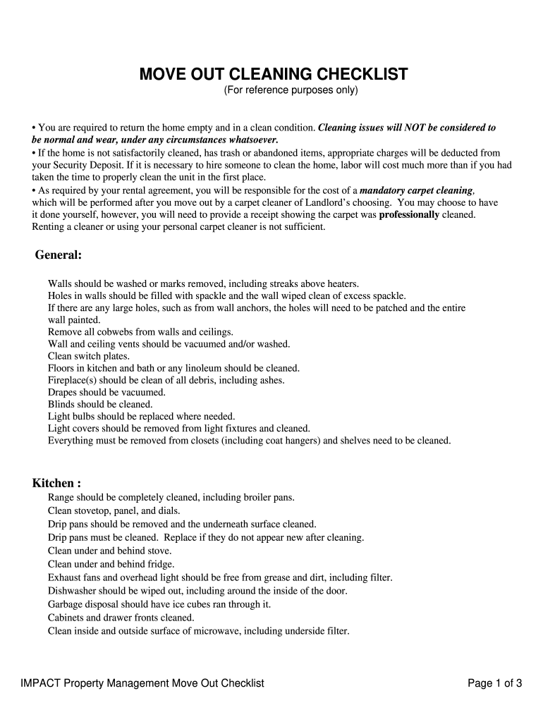 Rental Move Out Cleaning Checklist Pdf Fill Online Printable 