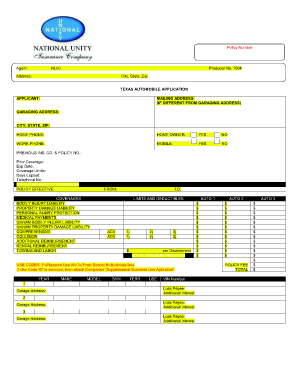 Texas Automobile Insurance Application
