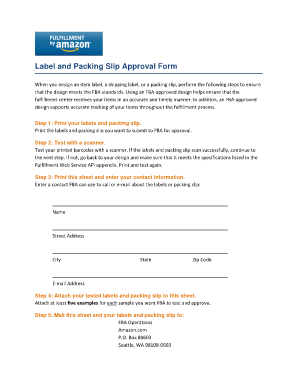 FBA Label and Packing Slip Approval Form
