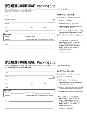 Printable packing slip - Please enclose this form so we can let you know your package was received