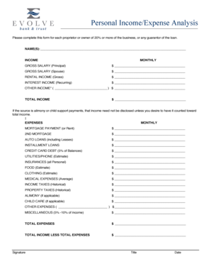 Personal Income Expense Analysis Form