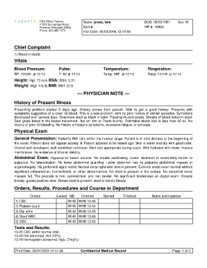 Example of chief complaint - Chief Complaint Vitals --- PHYSICIAN NOTE --- History of ... - CodoniX