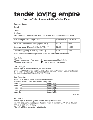Custom Shirt Screenprinting Order Form