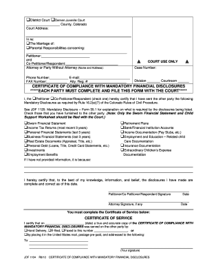 Colorado Mandatory Financial Disclosure Certificate