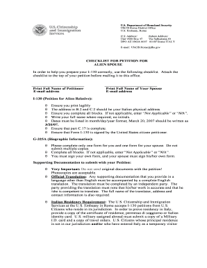 USCIS I-130 Petition for Alien Spouse Checklist