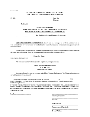 Bankruptcy Motion Notice Form 20A