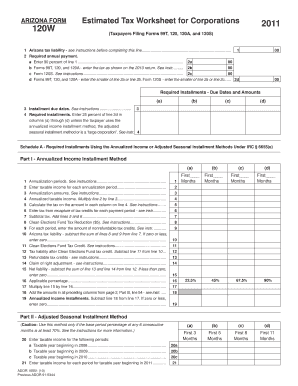 Arizona Form 120W Estimated Tax Worksheet for Corporations