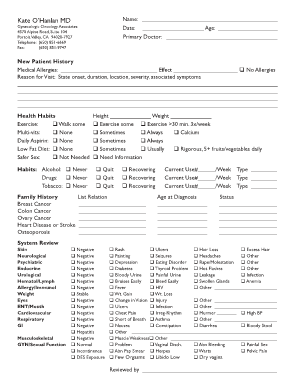 New Patient History Form