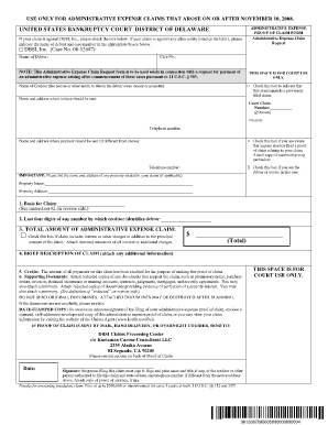 US Bankruptcy Court Administrative Expense Proof of Claim Form