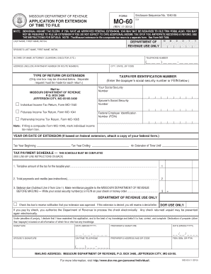 Missouri Income Tax Extension Form MO-60
