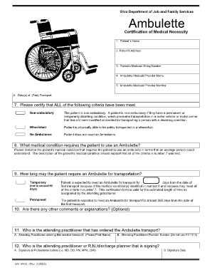 Ohio Ambulette Certification of Medical Necessity