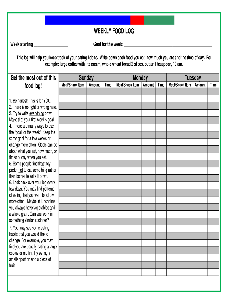 Free Printable Daily Food Log Kidnapped Tlumaczenie