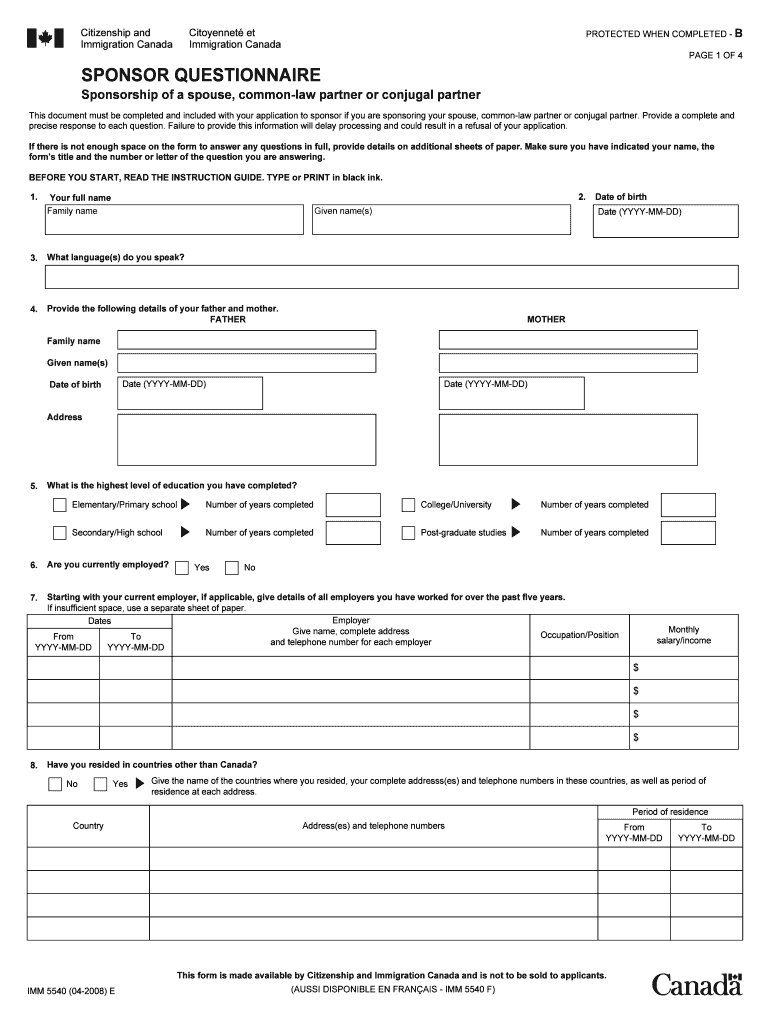 immigration sponsorship form Preview on Page 1