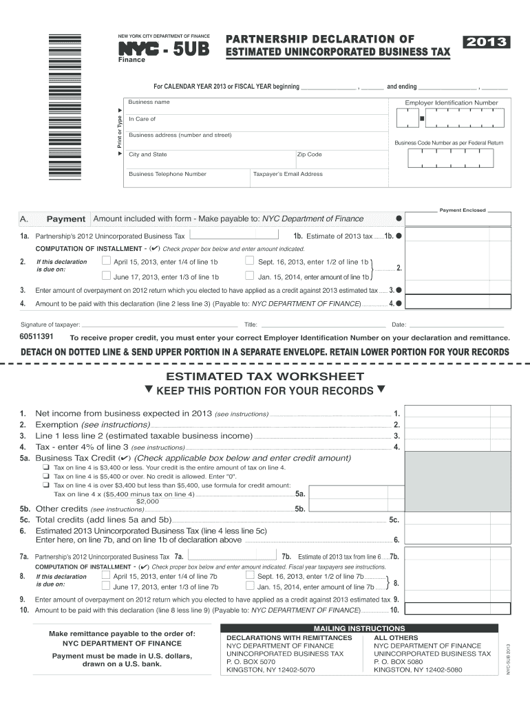 nyc 5ub 2013 form Preview on Page 1