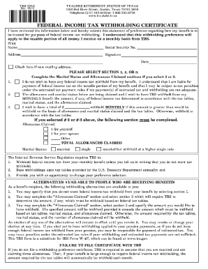 Texas Teacher Retirement System Federal Income Tax Withholding Certificate