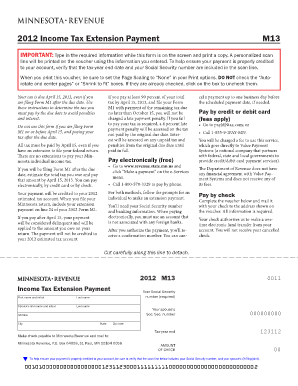 2012 Minnesota Income Tax Extension Payment