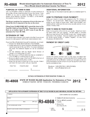 Rhode Island Tax Extension Form RI-4868