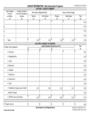 Federal Grant Budget Form 424A