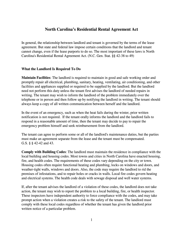 north carolina rental act fill online printable fillable blank pdffiller
