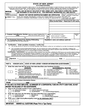 New Jersey W-9 Vendor Questionnaire