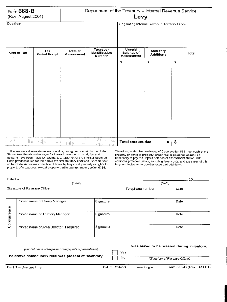 668b irs 2001 form Preview on Page 1