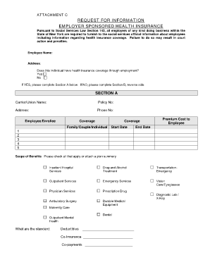 New York Employer Sponsored Health Insurance Request