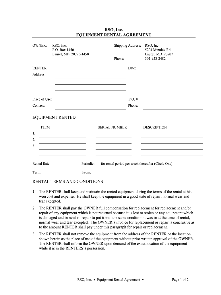 Equipment Rental Forms - Fill Online, Printable, Fillable, Blank Within camera equipment rental agreement template