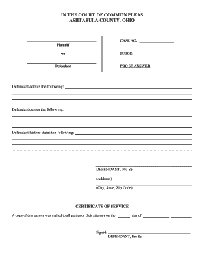 Answer to a Complaint Form