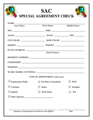 Special Agreement Check Form