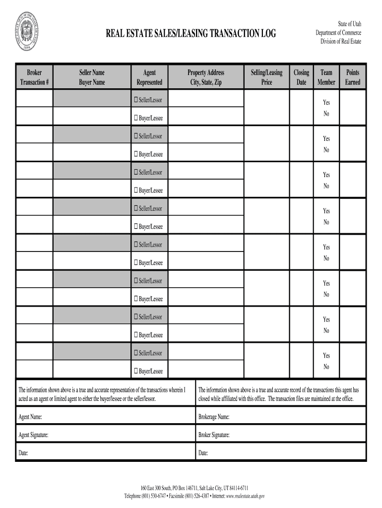 real estate transaction log Preview on Page 1