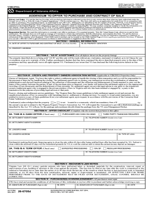 VA Form 26-6705 Addendum to Offer to Purchase and Contract of Sale