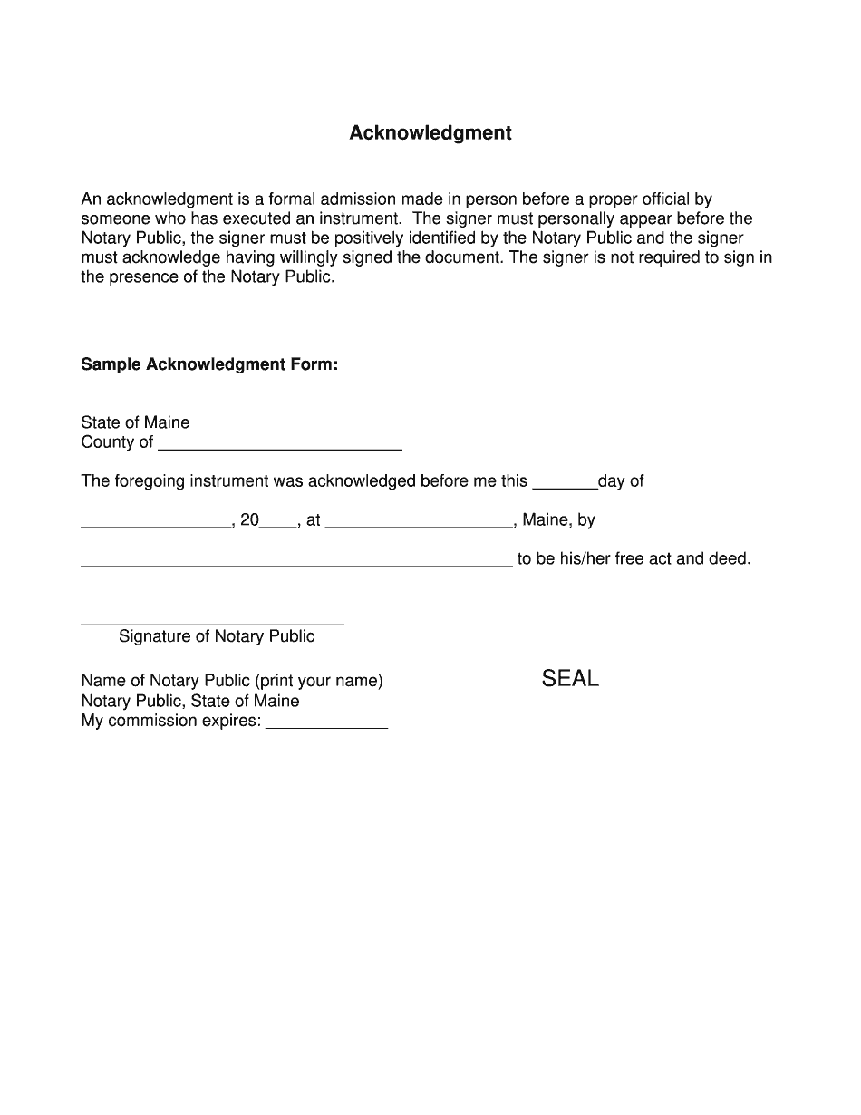 Maine Acknowledgement Form