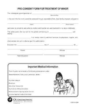 Pre-consent form for the treatment of a minor - ProHealth Care - prohealthcare