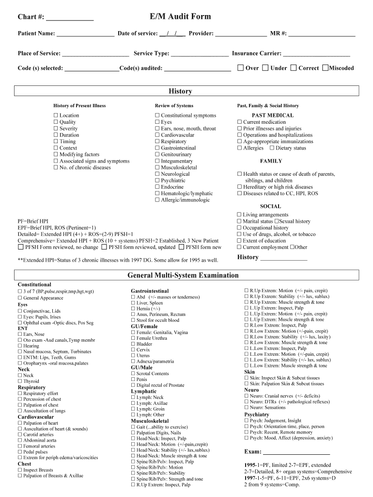 E M Audit Form - Fill Online, Printable, Fillable, Blank | pdfFiller