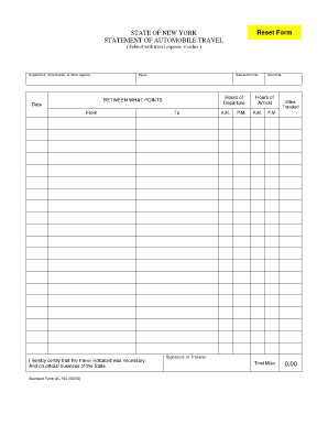 New York State Automobile Mileage Form - hr hunter cuny