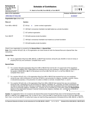 Schedule B Form 990 Contributor Information