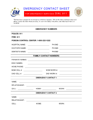 fillable online westerlypolice emergency contact sheet westerly emergency contact sheet
