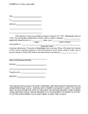 Sample of proposal letter - EXAMPLE of 15 day notice letter - Hinds County District Attorney's