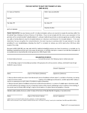 Five-Day Notice to Quit for Tenancy-at-Will