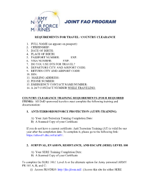 US Department of Defense Country Clearance Travel Form