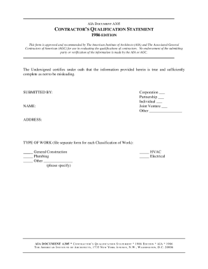 Contractor's Qualification Statement (A305)