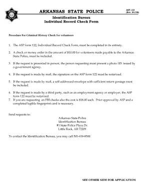 Arkansas State Police Individual Record Check Form